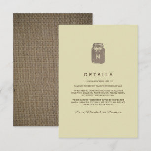 Country Burlap Mason Jar Wedding Detail Enclosure Card