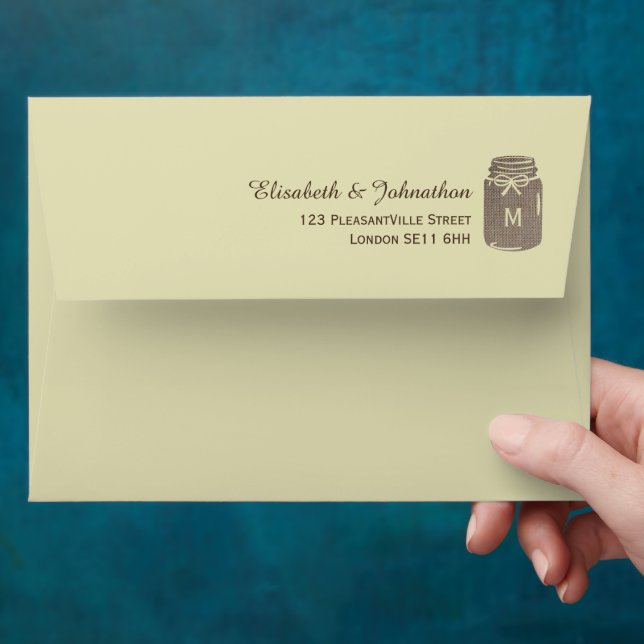 Country Burlap Mason Jar Wedding Envelope (Hand)