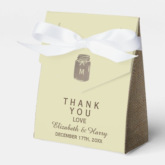 Country Burlap Mason Jar Wedding Favor Box (Front Side)