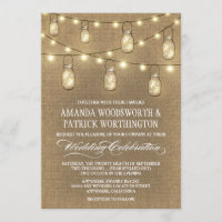 Country Burlap Mason Jar Wedding Invitations