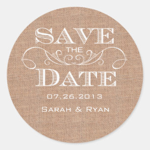 Country Burlap Print Save the Date Sticker
