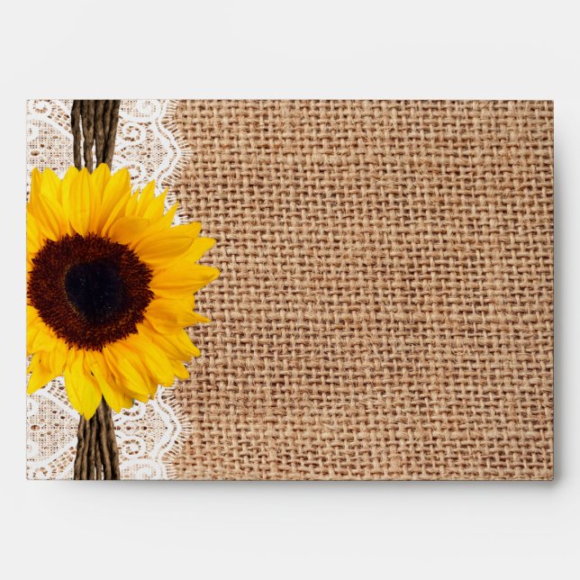 Country Burlap Sunflower Lace Twine Enveloppe d'im (Devant)