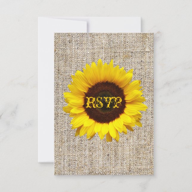 Country Burlap Sunflower Wedding RSVP response (Front)