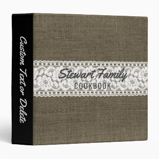 Country Burlap Vintage Lace Family Recipe Cookbook Binder