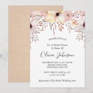 Country Burlap Watercolor Floral Bridal Shower Invitation