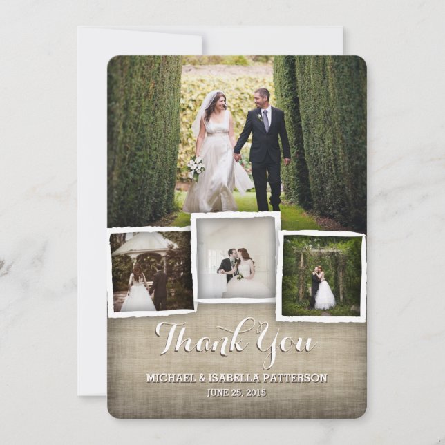 Country Burlap Wedding Photo Thank You Card (Front)