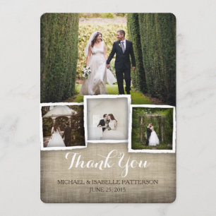 Country Burlap Wedding Photo Thank You Card