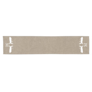Country Burlap White Moose Antlers Monogrammed Short Table Runner