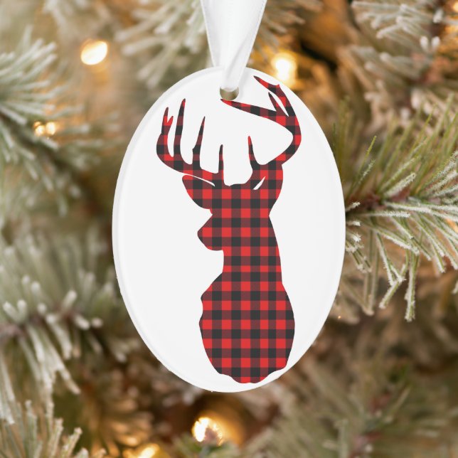 country cabin red buffalo plaid christmas deer ornament (Tree)