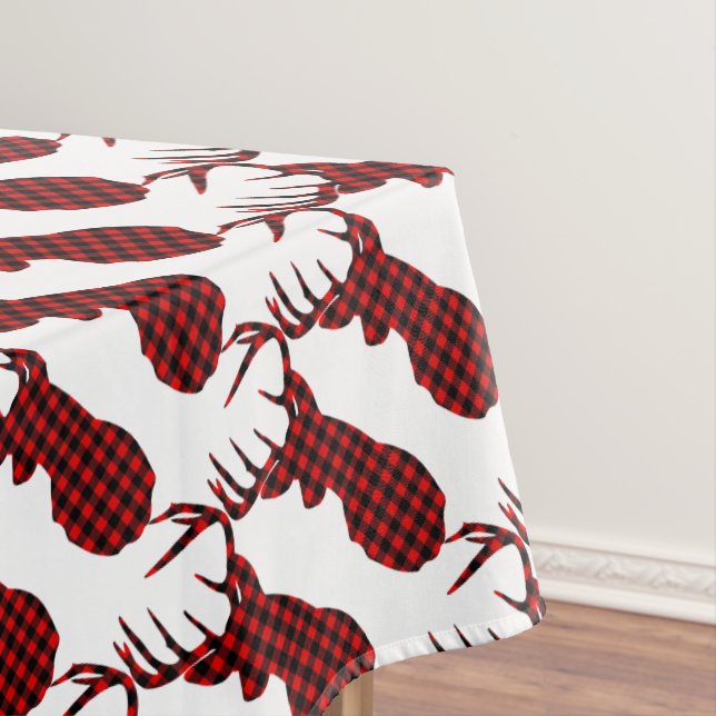 country cabin red buffalo plaid christmas deer tablecloth (In Situ)