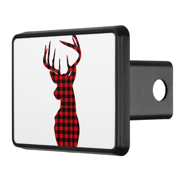 country cabin red buffalo plaid christmas deer trailer hitch cover (Left)