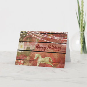 Country Charm Flowers Rocking Horse Happy Holidays Holiday Card