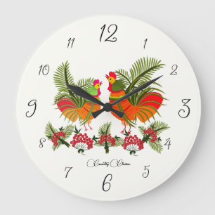 Country Charm – Folk Rooster & Hen Wall Clock