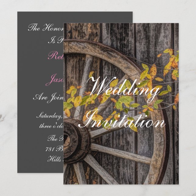 Country Charm - Rustic Western Wagon Wheel Invitation (Front/Back)