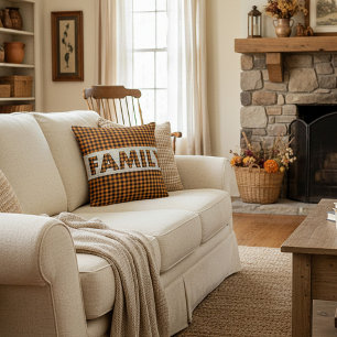 Country Check FAMILY Throw Pillow