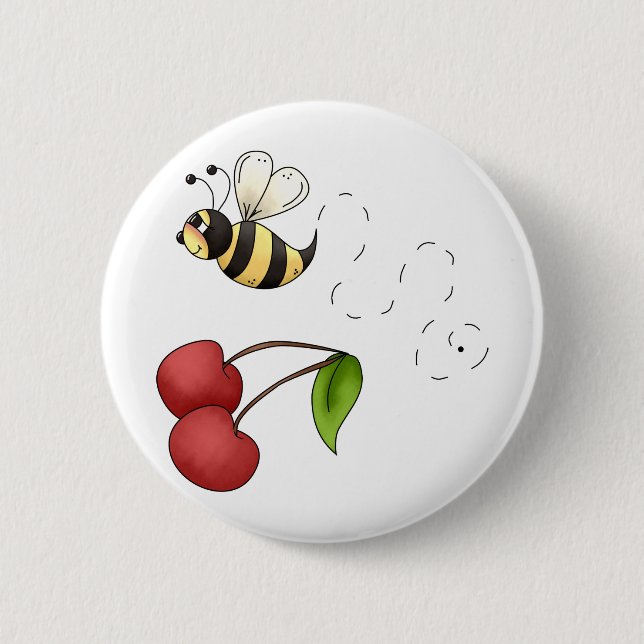 Country Cherries · Bee & Cherries 2 Inch Round Button (Front)