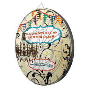 Country Chic Aqua Bunting Vintage Chandelier Dart Dartboard