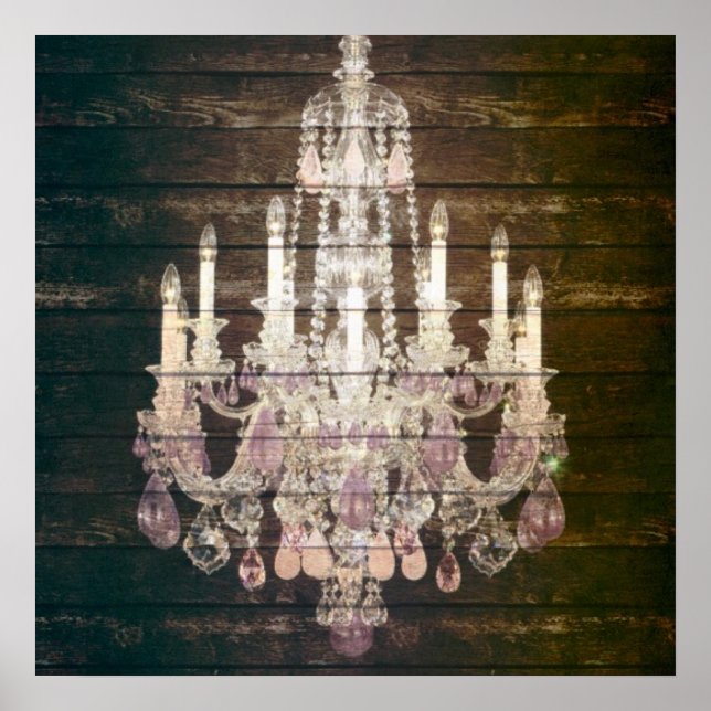 Country chic barn wood Rustic vintage chandelier Poster (Front)
