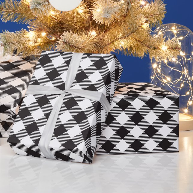 Country Chic Black and White Buffalo Plaid Wrapping Paper (Holidays)