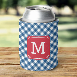 Country Chic Blue Gingham Personalize Monogram Can Cooler