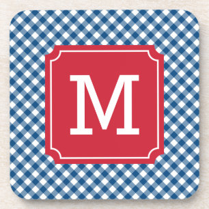 Country Chic Blue Gingham Personalize Monogram Coaster