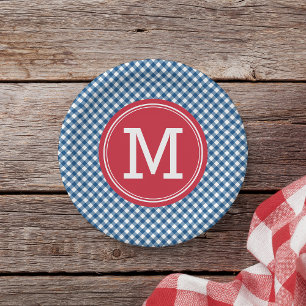 Country Chic Blue Gingham Personalize Monogram Paper Plate