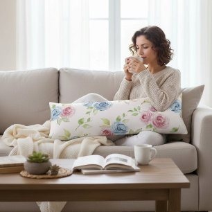 Country Chic Blue Pink Floral Watercolor  Body Pillow