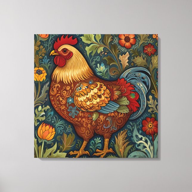 Country chic boho rooster canvas print (Front)