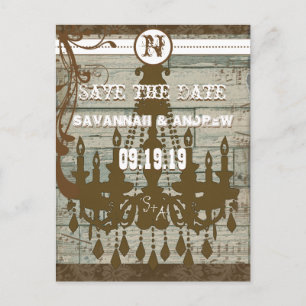 Country Chic Chocolate Mint Rustic Save the Date Announcement Postcard