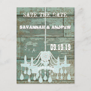 Country Chic Chocolate Mint Rustic Save the Date Announcement Postcard