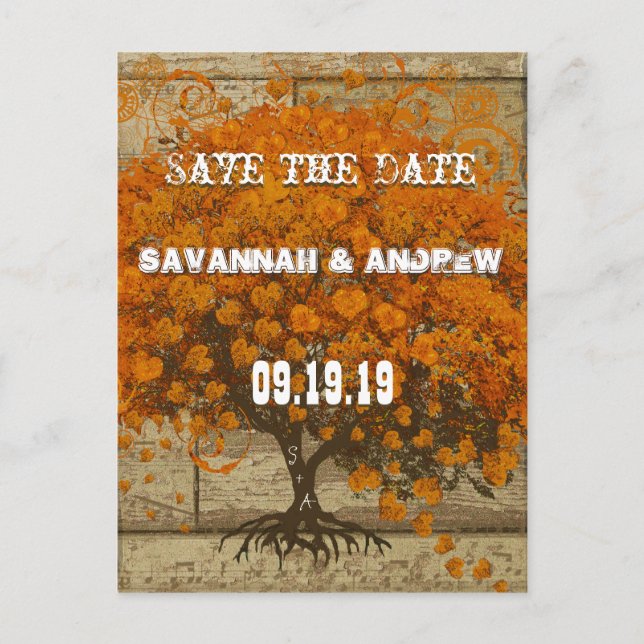 Country Chic Coral Tree Old Wood Save the Date Announcement Postcard (Front)