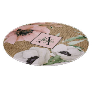 Country Chic Floral Burlap Monogram Cutting Board