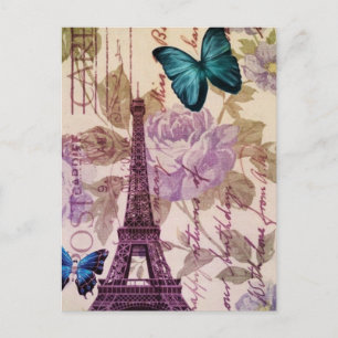 country Chic Floral butterfly Paris Eiffel Tower Postcard