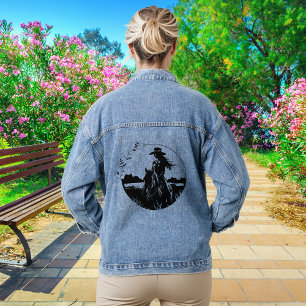 Country Chic Horse Cowgirl Western Black Logo Denim Jacket