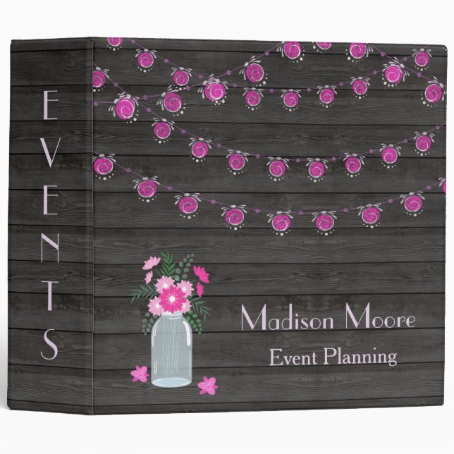 Country Chic Light Strings Event Planner Binder (Front/Spine)