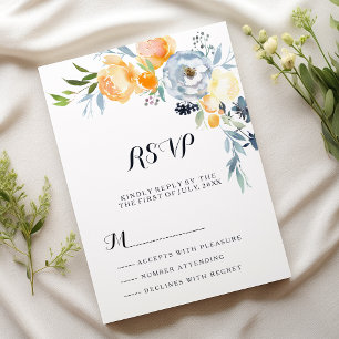 Country chic orange blue white floral RSVP  Invitation