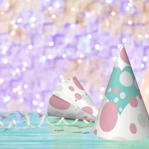 Country Chic Pink & Blue Hearts Polka Dot Sparkle Party Hat