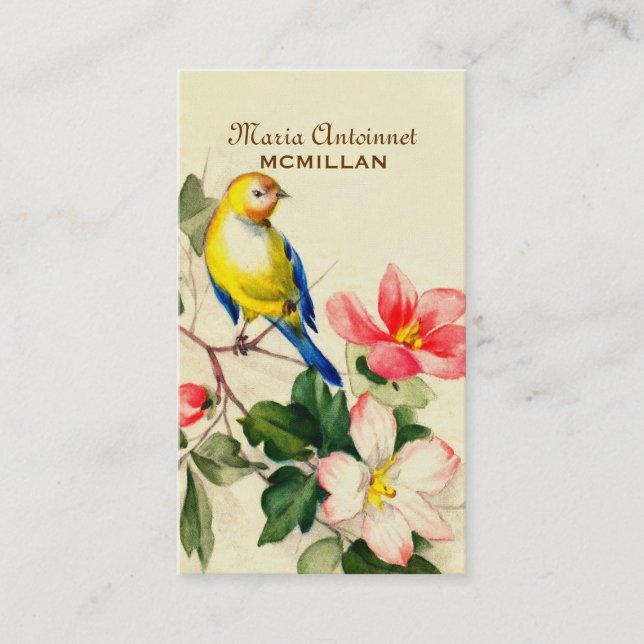 Country Chic Vintage Bird & Flowers Business Card (Front)
