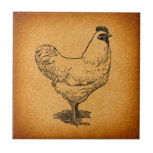 Country Chicken Farm Animal Art Vintage Rooster Tile