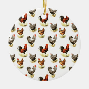 Country Chicken Pattern Ceramic Ornament