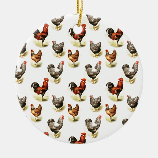 Country Chicken Pattern Ceramic Ornament (Front)