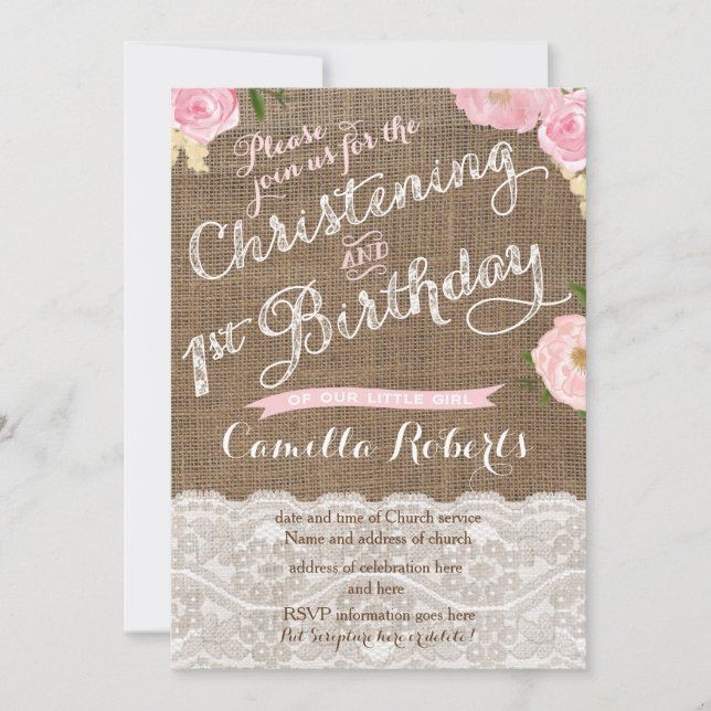 Country Christening 1er Anniversaire Invitations F (Devant)