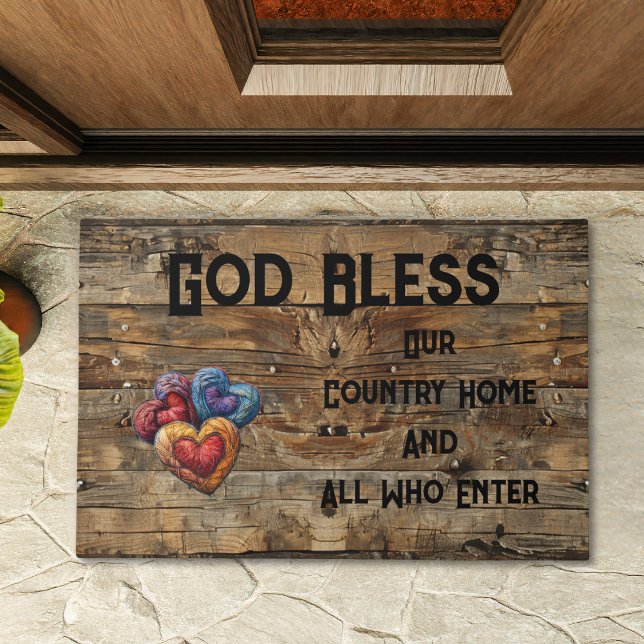 Country Christian Rustic Hearts Personalized Doormat (Creator Uploaded)