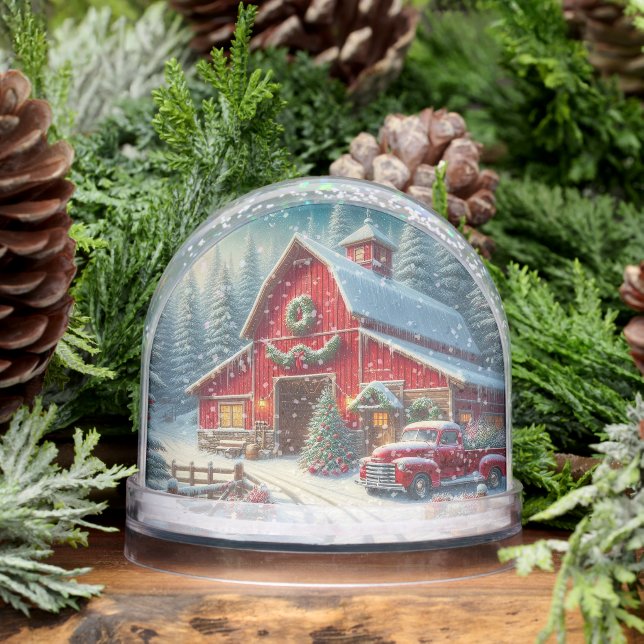 Country Christmas Barn & Vintage Red Truck (Hiver)