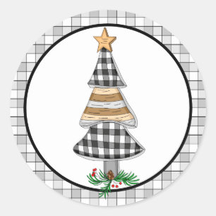 Country Christmas Buffalo Plaid Rustic  Classic Ro Classic Round Sticker