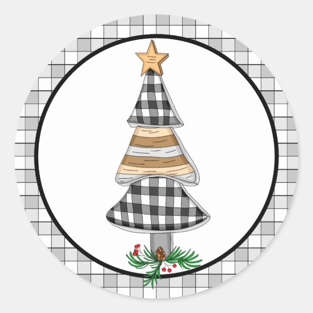 Country Christmas Buffalo Plaid Rustic  Classic Ro Classic Round Sticker (Front)
