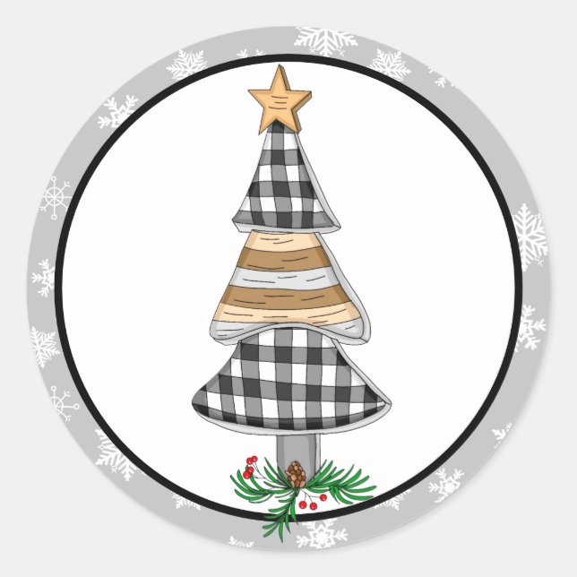 Country Christmas Buffalo Plaid Rustic  Classic Round Sticker (Front)