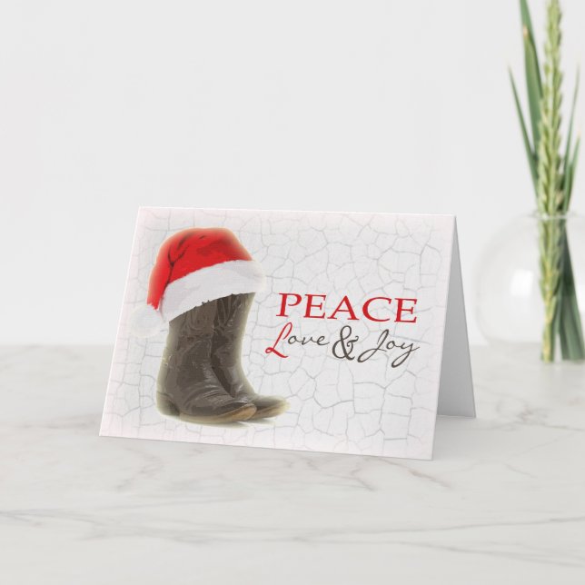 Country Christmas Card Cowboy Boots and Santa Hat (Front)
