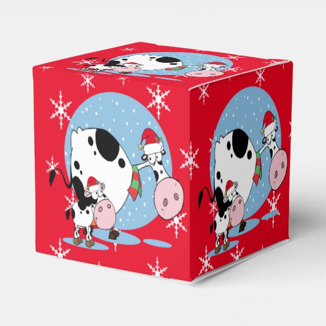 Country Christmas Cows With Santa Hats Favor Box (Back Side)