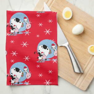 Country Christmas Cows With Santa Hats Kitchen Towel